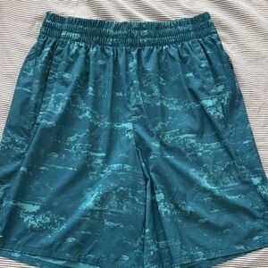 Teal Patterned Athletic Shorts